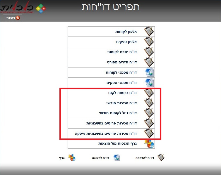 דוחות חדשים בתפריט דוחות